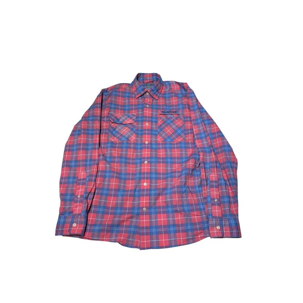 Vineyard Vines Harbor Shirt Mens Small‎ Red Blue Plaid Performance Button Down